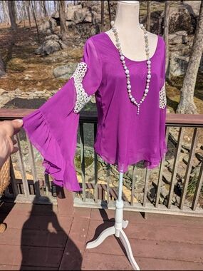 Vava by Joy Han Magenta Crochet-Inset Chiffon Blouse